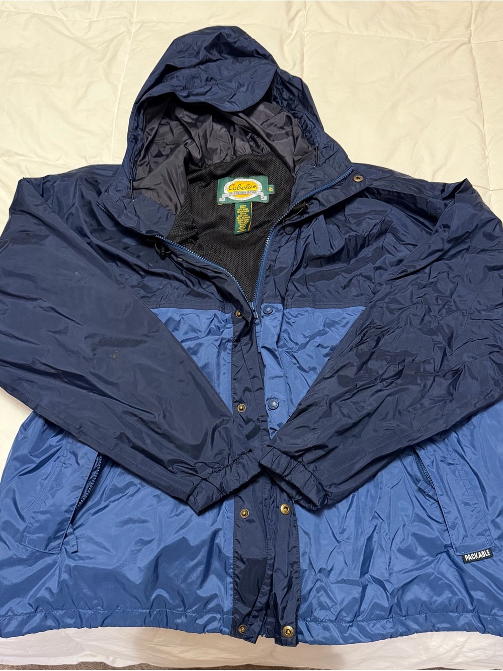 Cabela's Two-Tone Navy and Royal Blue Hooded Raincoat
